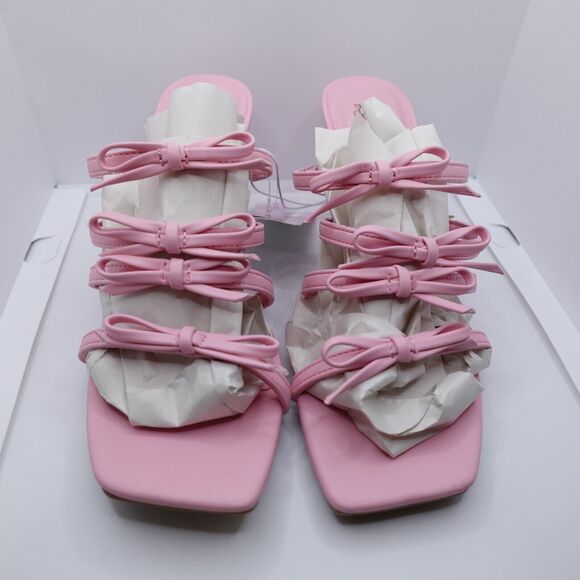 NWT Wild Fable Sz 8.5 Heels Pink Marcella Strappy Bows Slip-On Coquette Preppy - Picture 2 of 16